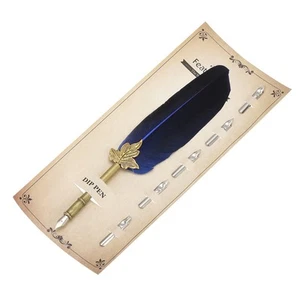 Plume de 9,4 Pouces, Plume d'Oie Vintage 5 Pointes pour Écrire Signature Bleu - Bild 1 von 5