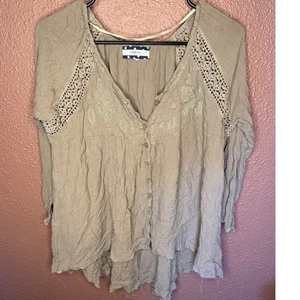 Boho besticktes Button Down Top Häkeldetails Bluse Fee launisch - Bild 1 von 6