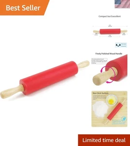 Colorful Silicone Rolling Pin - 12" Kitchen Roller with Ergonomic Wooden Handle - Picture 1 of 8