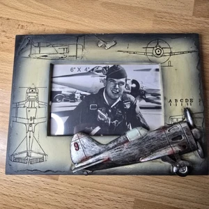Vintage Flugzeug Pilot Luftfahrt Bilderrahmen 4x6 Retro Flugzeug Dekor Resin - Bild 1 von 2