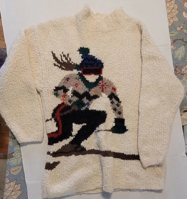 Suéter cárdigan de lana bordado patinaje sobre hielo esquí tejido a mano Berek vintage Foto 1 de 2