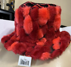 PINK/RED/BLACK FLAMES FAUX FUR FUZZY PLUSH BUCKET HAT HALLOWEEN COSTUME ONE SIZE