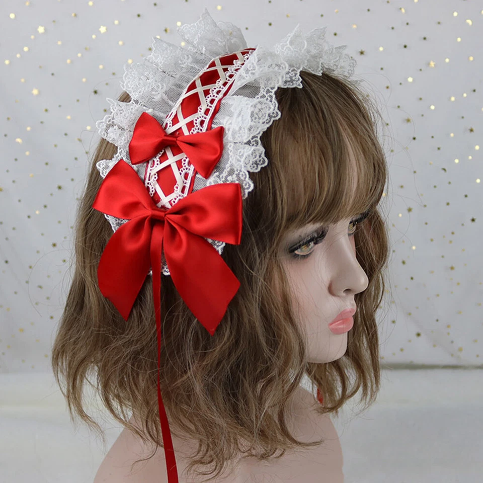 Lolita Diadema Mujeres Cuentas Encaje Lazo Cinta de Pelo Tocado Juegos con disfraces Retro Encantador Foto 1 de 4