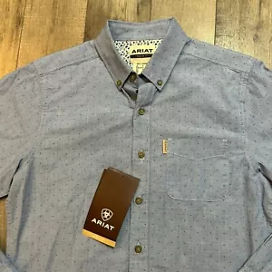 Camicia uomo ARIAT vestibilità moderna con bottoni manica lunga taglia small blu nero a pois nuova con etichetta - Foto 1 di 8