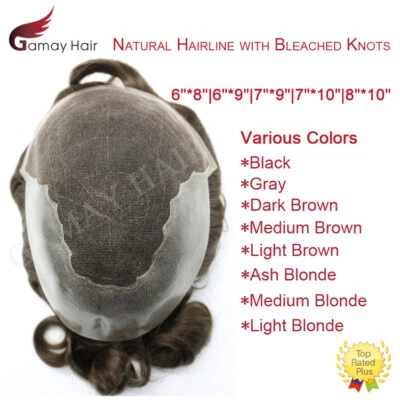 Mens Toupee Hairpiece French Lace Front Hair System Replacement PU Skin Mens Wig - Image 1 of 4