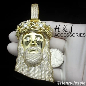 MEN 14K GOLD PLATED ICY BLING CZ OVERSIZE 3D GOLD JESUS FACE PENDANT*ABGP19 - Picture 1 of 5