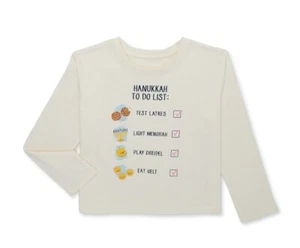 NEW w/Tags - Girls Long Sleeve Hanukkah To Do List Graphic Tee - Picture 1 of 2