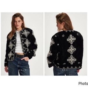 Free People Mia Jacket Velvet Black Embroidered Size Large - Picture 1 of 11