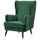 Veran Luxe Wing Armchair Lounge Chair Living Room Chair Green Fabric Solid Pine 