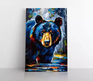 Black Bear Colorful Painting Print on Framed Canvas Wall Art Wildlife Animals - Picture 1 of 14