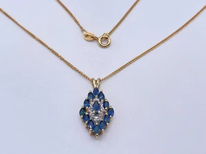 9ct Gold Hallmarked Sapphire & Diamond & 18" Chain. Goldmine Jewellers - Picture 1 of 6