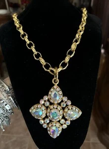 Vintage Graziano Necklace with Rhinestones Stunning! 20” Long Signed - Picture 1 of 11