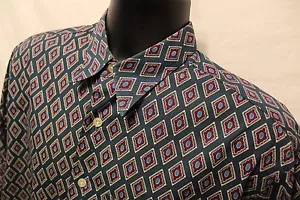 Men's Ike Behar sz M Button Front Green Geometric L/S 100% Cotton - Picture 1 of 3