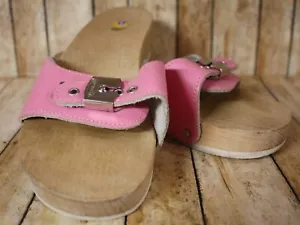Dr Scholls The Original Wood Exercise Sandal Leather Buckle Womens 10 Pink Italy - Picture 1 of 13