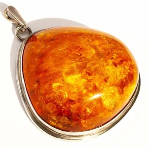 925 Solid Sterling Silver Honey Baltic Amber Designer Huge Drop Pretty Pendant - Picture 1 of 3