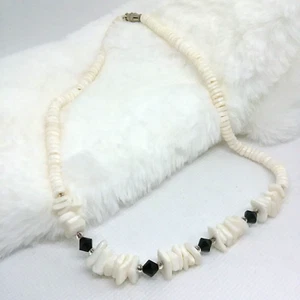 Pukka Seashell Necklace  Island Souvenir  Chipped Shells  Accents Black Beads - Picture 1 of 7