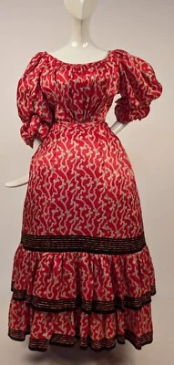 MOST ELEGANT MUSEUM Q EDWARDIAN RICH RED SILK DRESS W PUFF SLEEVES + VELVET - Image 1 of 4
