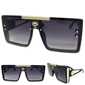 Oversized Classic Elegant Modern Hip Hop Shield SUNGLASSES Large Big Black Frame - Picture 1 of 6