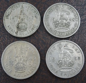 1947-1950 Great Britain 1 One Shilling George V English & Scottish Arms 4 Set - Picture 1 of 4