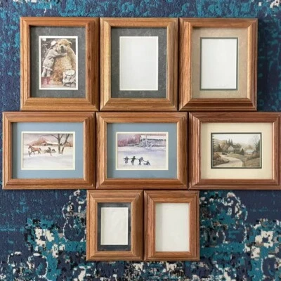 8-pc Vintage Solid Wood Picture Frames Gallery Wall Brown Oak Grain Beveled Deep - Image 1 of 4