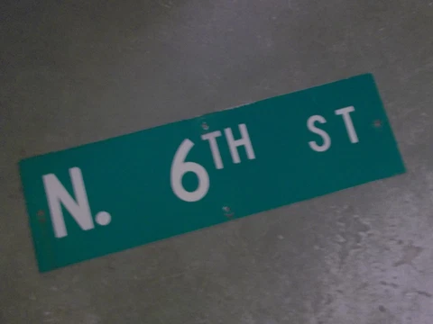Vintage Original N. 6TH ST  Street Sign 30" X 9" ~ White on Green Cover
