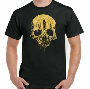 Skull T-Shirt Mens Gothic Biker Motorcycle Tattoo Motorbike Bike Top Gift Gold - Picture 1 of 2