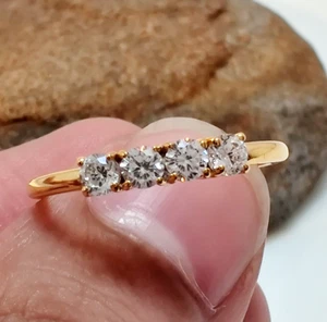 10K Yellow Gold 3 mm Round White Moissanite Wedding Proposal Band Gift For Her 7 - Picture 1 of 16