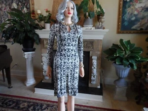 Tory Burch Gray Print 100% Silk Sheath Dress W/ Keyhole Neckline Detail Size XS - Picture 1 of 15