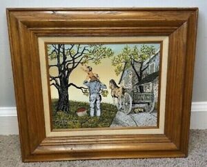 H. HARGROVE OIL PAINTING ON CANVAS ~APPLE PICKING~ARTIST SIGNED (SERIGRAPH)