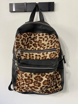 Mochila ASH Domino Leopardo Piel de Vaca y Cuero Negro Foto 1 de 4