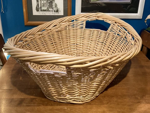Large Vintage Oval Rigid Wicker Laundry Basket with Handles 29” x  21” Cover