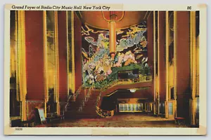 Postcard Grand Foyer of Radio City Music Hall New York City Linen VTG - Picture 1 of 3
