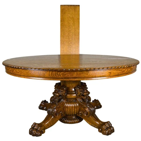 Victorian Carved Oak Lion Head Claw Foot Banquet Table - 12 Feet- Horner #21696 Cover