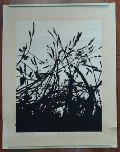 Aufgelistete Künstlerin Jane Vorhees SIGNIERTER Blockdruck "Seasons Yield" 10/65 15,5"x20" - Bild 1 von 9