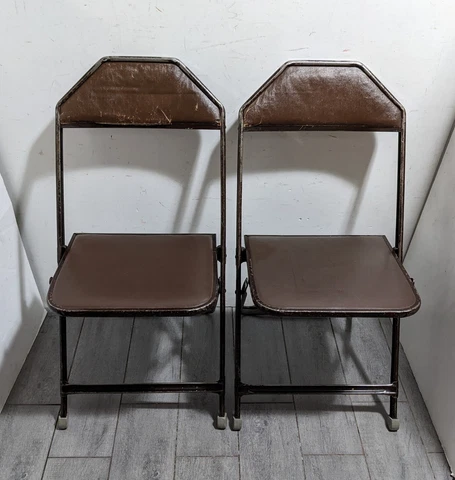 Vintage Pair of Norcor Industrial Metal Folding Chairs Mid Century Modern USA Cover