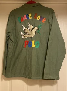 Polo Ralph Lauren Embroidered Military Army Shirt Jacket Peace Love Polo Sz L - Picture 1 of 14