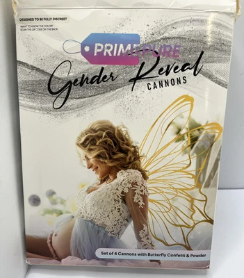 Conjunto de 4 canhões de festa revelação de gênero PrimePure confete borboleta em pó - Imagem 1 de 4