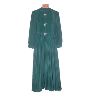 Self-Portrait Kleid XS grün NEU Kristall Schleife Midi Falten Langarm Weihnachten - Bild 1 von 18