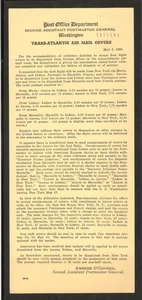 1939 US Post Office Dept. Trans-Atlantic Air Mail Service announcement FAM-18 - Picture 1 of 2