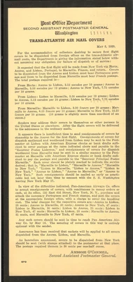 1939 US Post Office Dept. Trans-Atlantic Air Mail Service announcement FAM-18 - Image 1 of 2