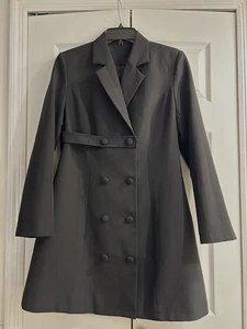 Black Double Breasted BLAZER DRESS or Tuxedo Opera Coat~Lined~34" bust~Medium - Picture 1 of 6
