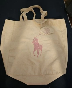 RALPH LAUREN Breast Cancer Awareness Pink Canvas Pony Tote Bag Vintage Organic - Bild 1 von 7