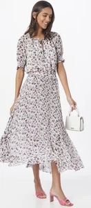 Club Monaco- Size 6 Floral Print Smocked Cuff Pleated Dress Midi Short Sleeve - Picture 1 of 12