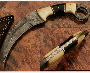 Custom handmade Damascus Steel karambit with beautiful handle + sheath  - Picture 1 of 5