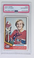 Guy Lafleur Signed 1974-75 Topps Hockey Card #232 Canadiens PSA/DNA Auto