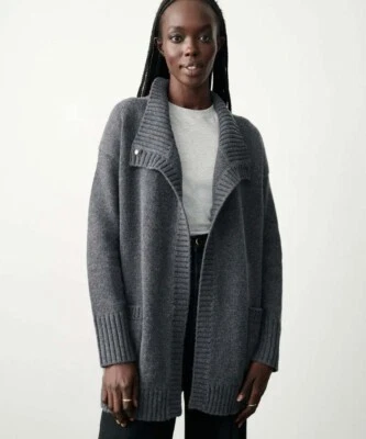 Cárdigan Suéter Abrigo Blanco + Warren Grueso Gris Mediano Abierto Bolsillos Frontales Foto 1 de 4