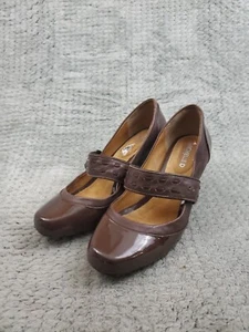 Michelle D Mary Jane Heels Womens Size 9.5 M Brown Patent Leather Slip On Shoes - Picture 1 of 10