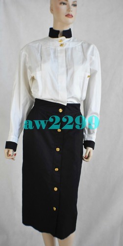 ABITO CHANEL VINTAGE COLOR BLOCK QUADRIFOGLIO FOGLIE BOTTONI BIANCO E NERO 38 NUOVO