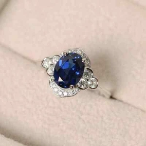Anillo de San Valentín de diamantes y zafiros naturales de 1,60 quilates de oro blanco real de 14 quilates TODOS - Imagen 1 de 5