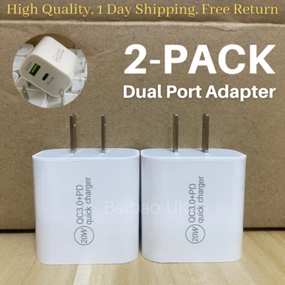 2PACK QC3.0 20W PD Fast Wall Charger USB C Power Adapter Universal For iPhone LG - Image 1 of 4